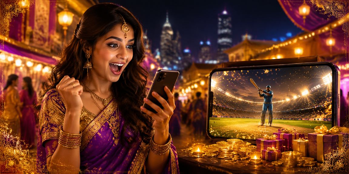 Night market scene with cricket and Aviator betting fans in India